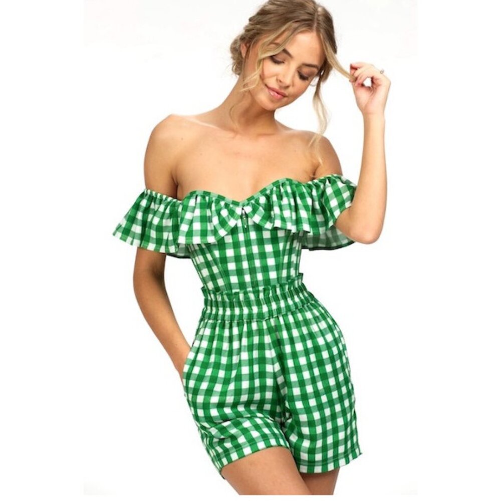 Paperbag Waist Shorts Green Gingham Corset Set EU NWT (US 4-8)